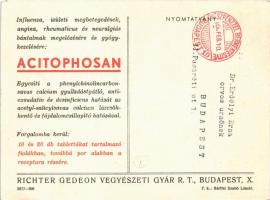 Acitophosan influenza ellen. Richter Gedeon Vegyészeti Gyár R.T. Budapest reklámlapja / Hungarian fl...