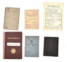 cca 1918-1960 Vegyes okmány tétel, munkakönyv, katonai igazolvány, munkavállalói igazolvány, 6 db