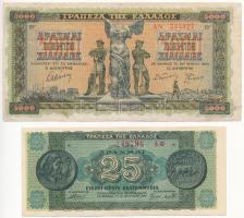 Görögország / Német-olasz megszállás 1942. 5000D + 1944. 25.000D T:III,I- Greece / German-Italian occupation 1942. 5000 Drachmai + 1944. 25.000 Drachmai C:F,AU