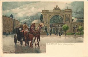 Budapest VII. Központi (Keleti) pályaudvar, lovaskocsi. Kuenstlerpostkarte No. 2874. von Ottmar Zieher. litho s: Raoul Frank