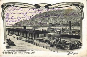 1905 Budapest XI. Gellérthegy és balparti részlet, rakpart. Art Nouveau, litho
