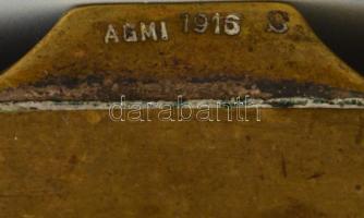 Szecessziós gyümölcs kínáló üvegbetéttel, AGMI 1916 S felirattal az egyik lábán, az üveg hibátlan, 3...