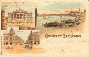 1909 Szeged, Kultúrpalota, Híd utca, Közúti Vashíd és rakpart. Endrenyi Imre Nr. 1047. Art Nouveau, floral, litho