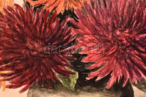 Virág csendéletek, 3 db, aquarellek, papírok, jelzettek, 50x36 cm és 51x36 cm közötti méretben