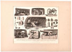 cca 1880 Seewesen - haditengerészeket ábrázoló fametszet, paszpartuban, 33x25 cm