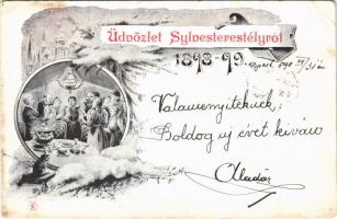 1898 (Vorläufer) Üdvözlet Sylvesterestélyről! / New Year greeting, Art Nouveau (EK)