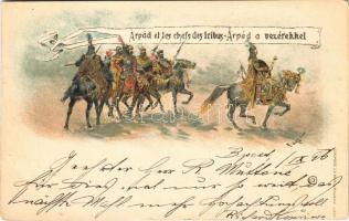 1896 (Vorläufer) Árpád et les chefs des tribus / Árpád a vezérekkel; Ezredéves Országos Kiállítás, barna 2 Kr Ga. litho
