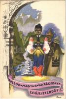 Boldog Magyar Karácsonyt és újesztendőt! / Hungarian irredenta Christmas and New Year greeting art postcard s: Bozó