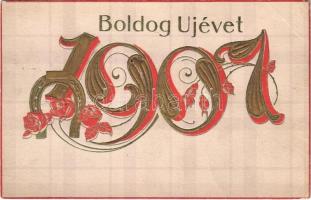 1907 Boldog Újévet! Dombornyomott / New Year greeting, Emb. (EK)