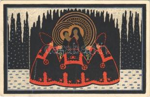 Az Iparművészeti Iskola levelezőlapjai. Ungarische Werkstätte no. 2027. kiadja Rigler Rt. / Hungarian Christmas art postcard (fa)