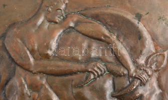 Bikás réz dombormű, jelzéssel, 39,5x24 cm