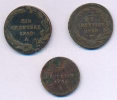 Ausztria 1780W 1/2kr Cu "Mária Terézia" + 1782A 1/4kr Cu "II. József" + 1790A 1k...