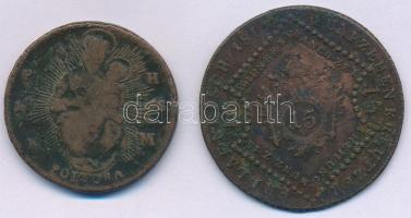 1765 PH-KM Poltura Cu "Mária Terézia" + 1807S 15kr Cu "I. Ferenc" T:3