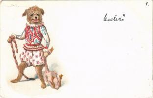 1899 (Vorläufer) Clown dog with sausages and duck. litho (EK)