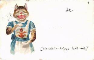 1899 (Vorläufer) Cat girl with toy. litho (szakadás / tear))