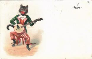 1899 (Vorläufer) Cat with banjo. litho