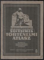 1932 Barthos-Kurucz: Egyetemes Történelmi Atlasz. Bp., M. Kir. Állami Térképészet, 40 p. Papírkötésben, kissé kopott borítóval, borító jobb alsó sarkában és néhány lapon apró foltokkal.