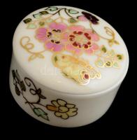 Zsolnay pillangó mintás porcelán tégely, kézzel festett, jelzett, hibátlan, m: 2,5 cm, d: 4,5 cm