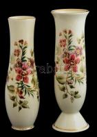 Zsolnay virágmintás porcelán vázák (2db), kézzel festett, jelzett, hibátlan m: 26 cm, 27 cm