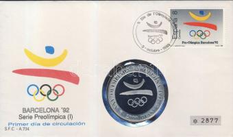 Spanyolország 1992. 2000P Ag "Barcelonai olimpia" érmés, bélyeges borítékon T:PP