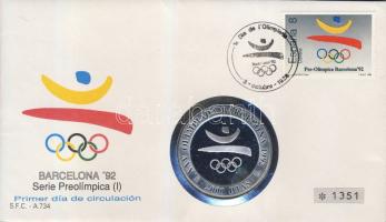 Spanyolország 1992. 2000P Ag "Barcelonai olimpia" érmés, bélyeges borítékon T:PP