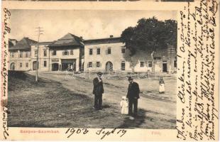 1903 Szepesszombat, Spisská Sobota (Tátra, Vysoké Tatry); Fő tér, Hensch Ede Fia üzlete és saját kiadása / main square, publisher's shop