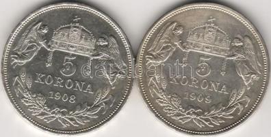 1908,1909 5K 1-1db ezüst T:2