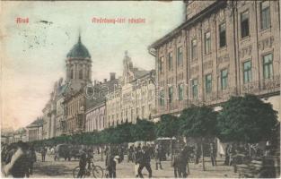 1908 Arad, Andrássy tér, kerékpár / square, street view, bicycle (ázott / wet damage)