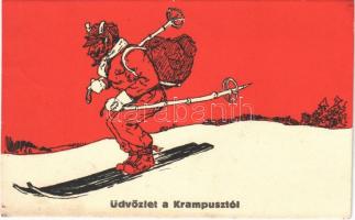 1929 Üdvözlet a Krampusztól / Krampus with ski, winter sport. B.K.W.I. 3329-5. (EK)