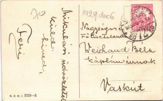 1929 Üdvözlet a Krampusztól / Krampus with ski, winter sport. B.K.W.I. 3329-5. (EK)