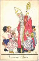 1917 Christmas greeting art postcard with Saint Nicholas and children. P.J.G.W.I. Nr. 504-1. artist signed (fl)