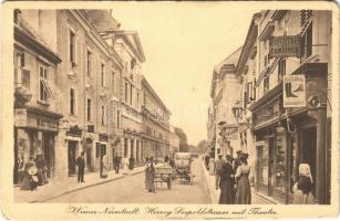Wiener Neustadt, Bécsújhely; Herzog Leopoldstrasse mit Theater / street view, theatre, confectionery, shops (EK)