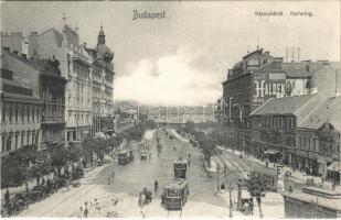 Budapest V. Károly körút, villamosok, Haldek szőnyegház, Auerbach Mór üzlete. Photobrom No. 48.