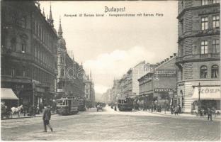 Budapest VIII. Kerepesi út, Baross tér, villamos, Debreczen szálloda, üzletek. Photobrom No. 49.