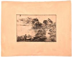 Aszódi Weil Erzsébet (1901-1976): Vihar lesz. Rézkarc, papír, jelzett. Lap szélén apró foltokkal. 19,5×28 cm