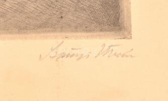 Szőnyi István (1894-1960): Ülő gyermek. Rézkarc, papír, jelzett, 23x17 cm Üvegezett keretben