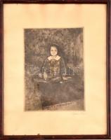 Szőnyi István (1894-1960): Ülő gyermek. Rézkarc, papír, jelzett, 23x17 cm Üvegezett keretben