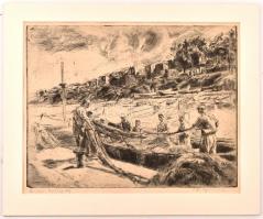 Aszódi Weil Erzsébet (1901-1976): Bolgár halászok. Rézkarc, papír, jelzett. Paszpartuban. 32×41 cm