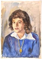 Élesdy István (1912-1987): Női portré. Akvarell, papír, jelzett. 50×36 cm