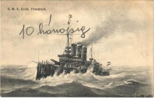 SMS Erzherzog Friedrich az Osztrák-Magyar Haditengerészet pre-dreadnought (Linienschiffe) csatahajója / Austro-Hungarian Navy, K.u.K. Kriegsmarine, pre-dreadnought battleship SMS Erzherzog Friedrich. G. Fano Pola 1908.