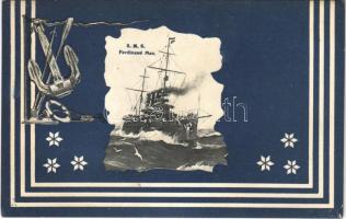 SMS Erzherzog Ferdinand Max az Osztrák-Magyar Haditengerészet Erzherzog-osztályú pre-dreadnought csatahajója (Linienschiffe) / Austro-Hungarian Navy, K.u.K. Kriegsmarine, Erzherzog-class pre-dreadnought battleship. G. Fano Pola 1907-08. (fl)