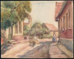 Sostarics Lajos (1896-1968): Szentendrei részlet. Akvarell, papír, jelzés nélkül, 18x23 cm