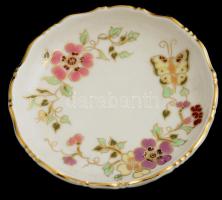Zsolnay pillangómintás porcelán tálka, kézzel festett, jelzett, hibátlan, d: 12 cm