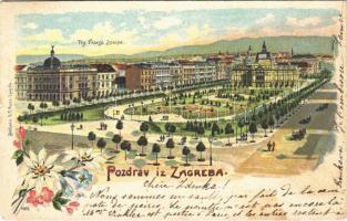 1900 Zagreb, Trg Franje Josipa / square. R.F. Auer floral, litho