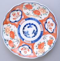 Kínai porcelán tál, kézzel festett, jelzés nélkül, kis kopásnyomokkal, d: 21 cm