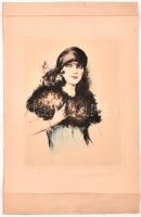 Olvashatatlan jelzéssel: Art-deco hölgy. Színes rézkarc, papír, 23,5x18 cm