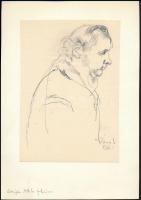 Szász Endre (1926-2003): Demjén Attila festőművész arcképe, 1966. Ceruza, papír, jelzett. Felső része papírra kasírozva. 21x14,5 cm