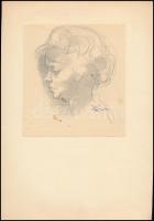 Szász Endre (1926-2003): Női arckép. Ceruza, papír, jelzett. Felső része papírra kasírozva. Foltos. 15x14 cm