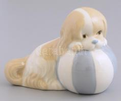 Spanyol porcelán kutya, kézzel festett, jelzett, hibátlan, h: 12 cm