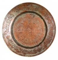 Antik vörösréz tányér, d: 27,5 cm